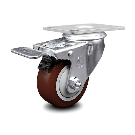 Service Caster 3.5 Inch Maroon Polyurethane Wheel Swivel Top Plate Caster with Total Lock Brake SCC-TTL20S3514-PPUB-MRN